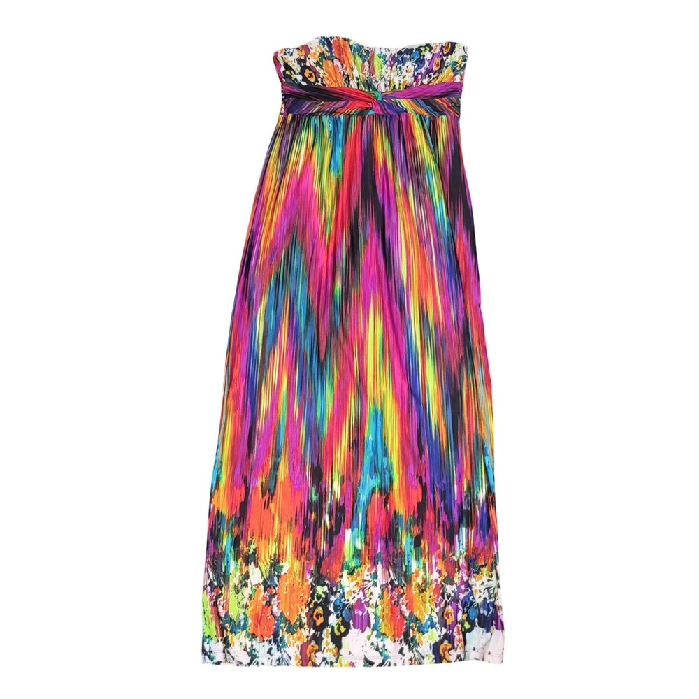 HeartSOUL Size XL Maxi Dress Womens Strapless Rainbow Abstract Empire Waist